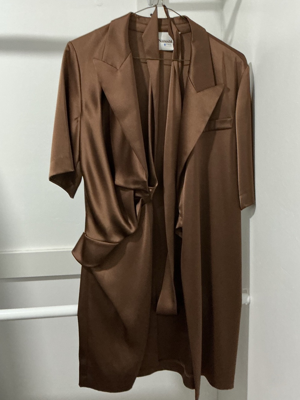 Nanushka Brown Draped Satin Blazer Mini-Dress - Pristine